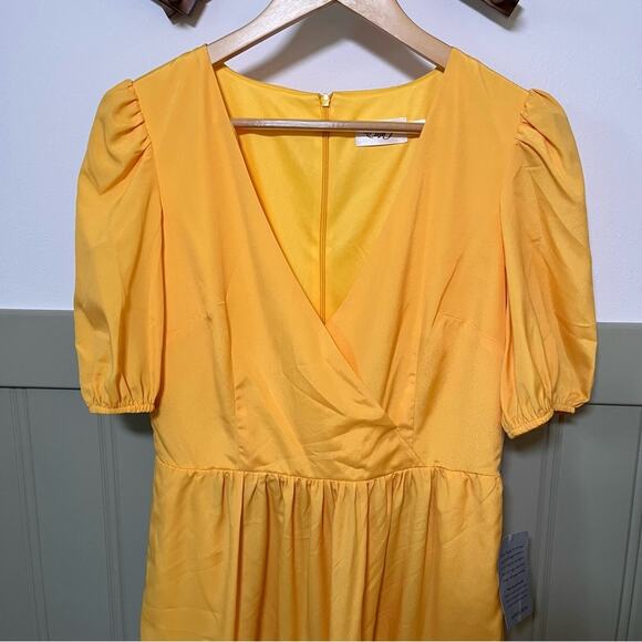 NWT Eliza J Surplice Neck Yellow Puff Sleeve Mini Dress Size 8 - Picture 9 of 9
